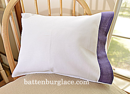 Baby Pillowcases.13x17in.White with Violet trim. Set of 2